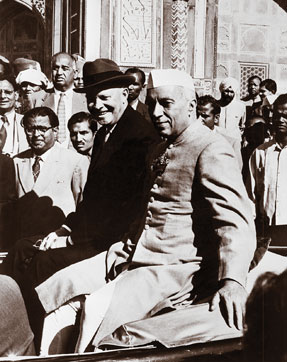 U.S. Pres. Dwight Eisenhower with Indian Prime Minister Jawaharlal Nehru in Agra in 1959.