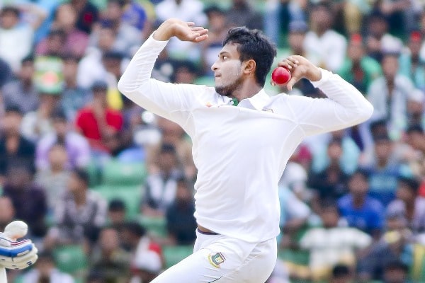 Bangladesh bowler Shakib Al Hasan on Day-3 of the lone test match between India and Bangladesh on June 12, 2015.