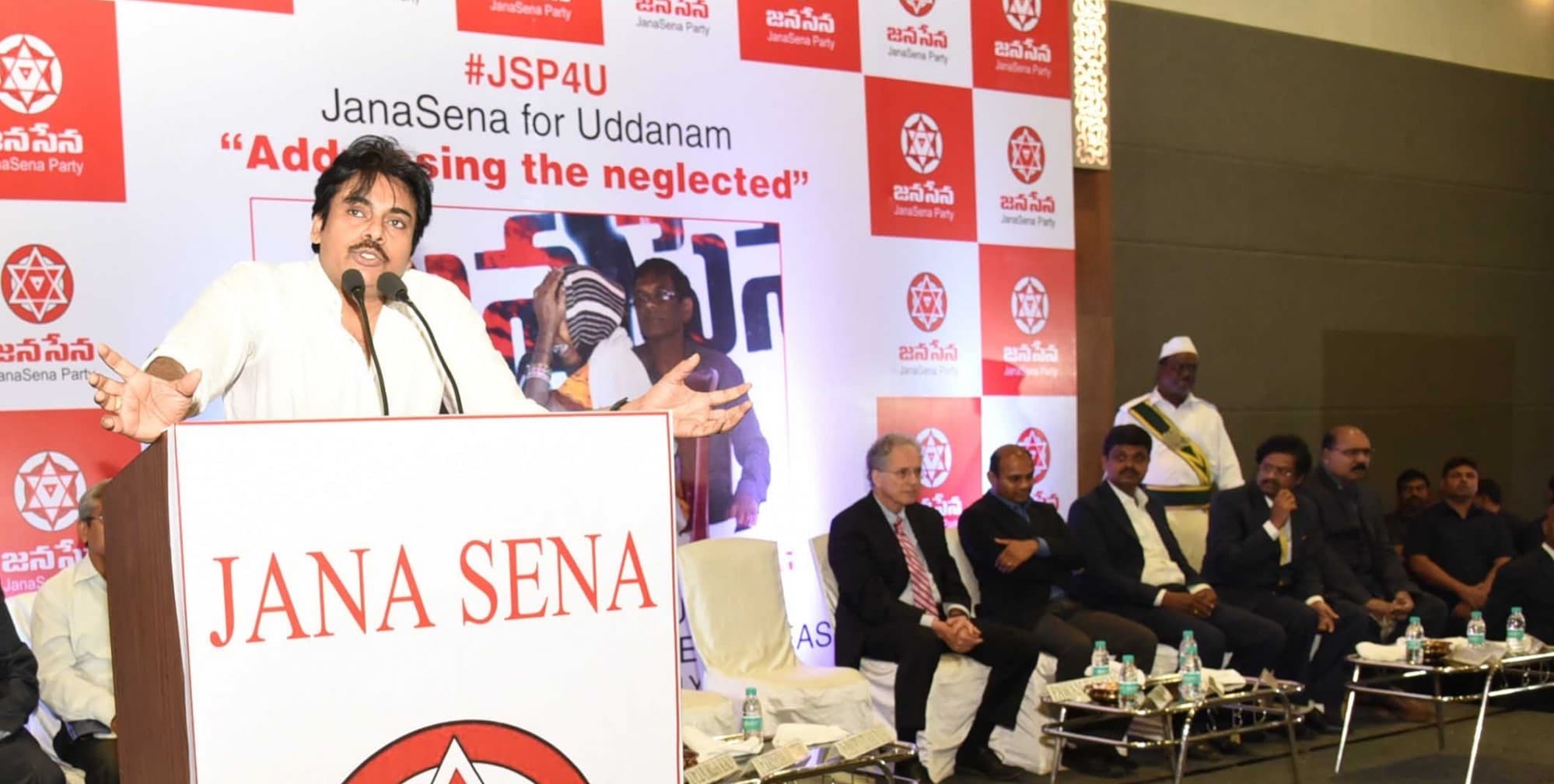 Actor and founder president of Jana Sena, Pawan Kalyan addresses during a partyprogramme in Visakhapatnam on July 30, 2017
