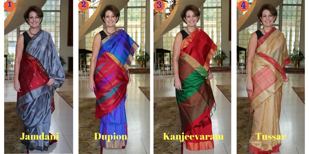 MaryKay Carlson shows her final selection of saris.