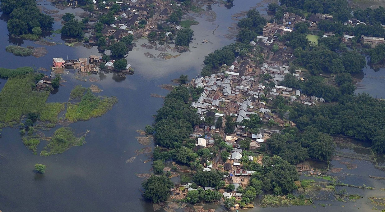 Aerial view of flood affected areas in Bihar on Aug 26, 2017.
