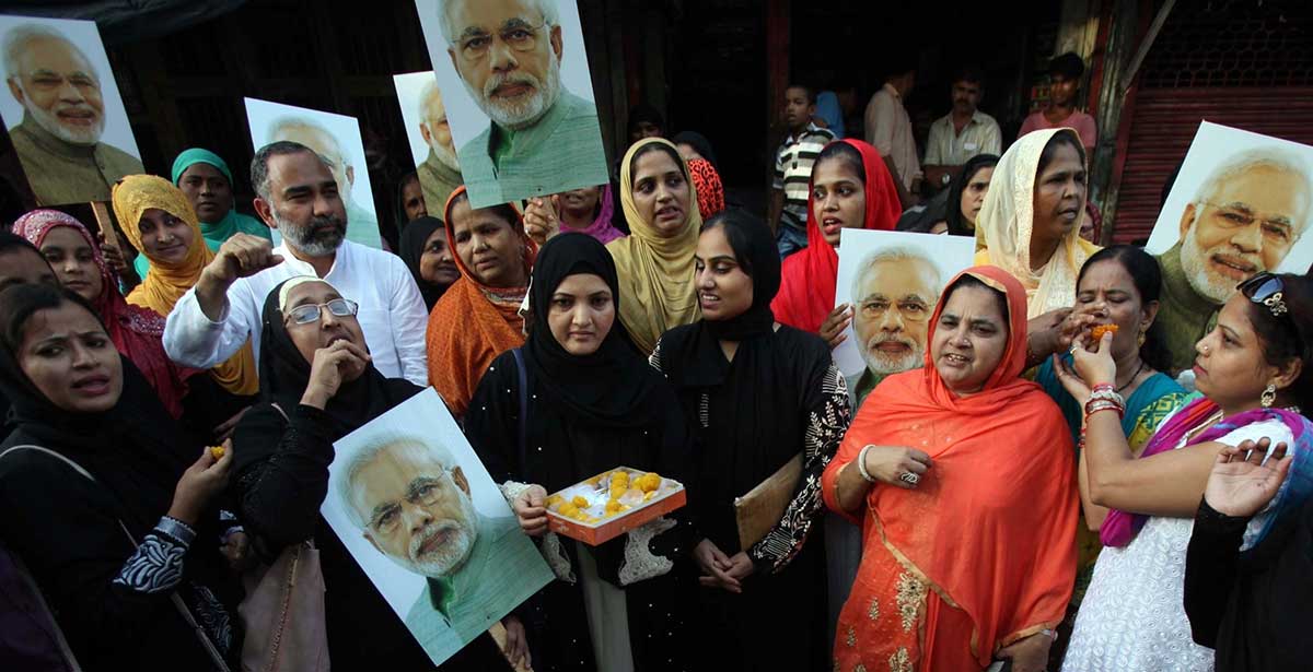 Muslim women celebrate the Supreme Court's verdict on triple talaq in Mumbai on August 22, 2017