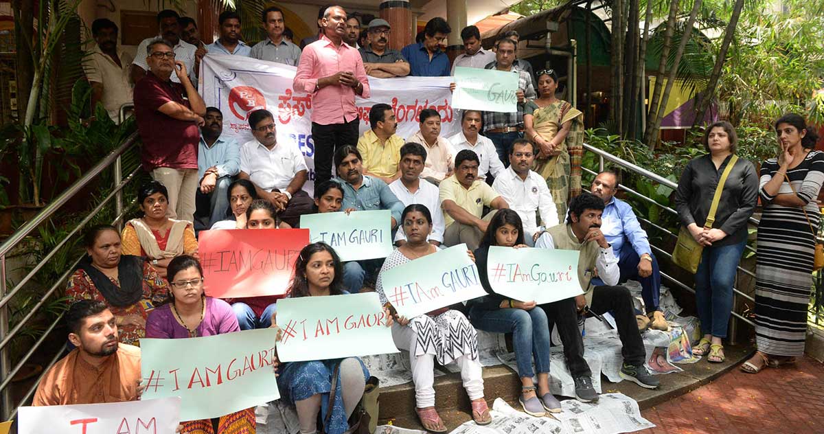 Journalists protest the killing of Gauri Lankesh.