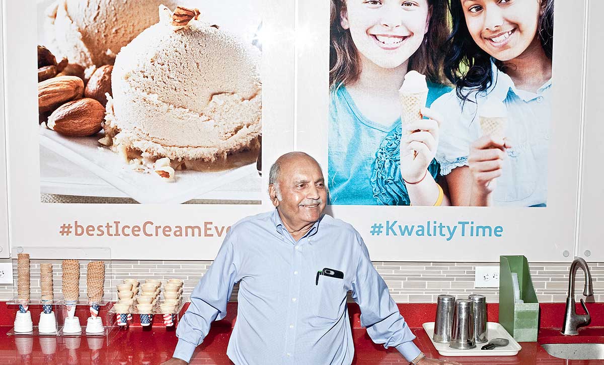 Dr. Kanti Parekh at his Kwality Ice Cream store in Edison, N.J., Aug. 9, 2017. Parekh, a scientist who in the 1950s helped develop ice creams for the once immensely popular Kwality brand in India, now has 10 locations across the U.S., selling flavors that recapture the distinctive flavor profile.