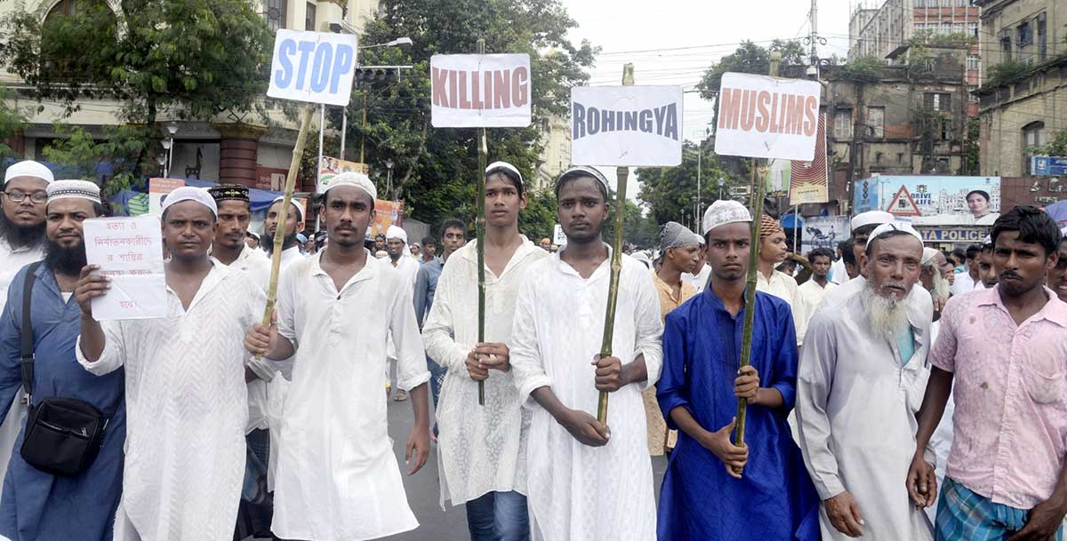 Activists from various Muslim organisations stage a demonstration in support of Rohingya muslims in Kolkata on Sept 11, 2017