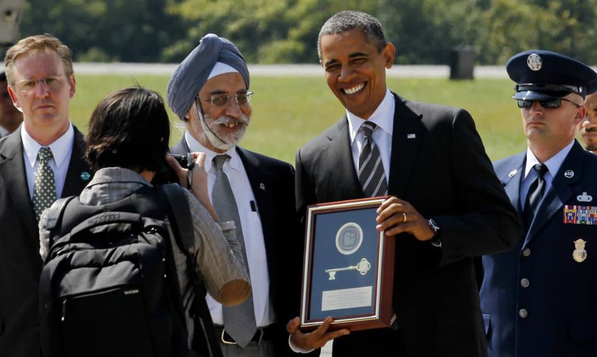 Satyendra Huja with the then US President Barack Obama in 2012.