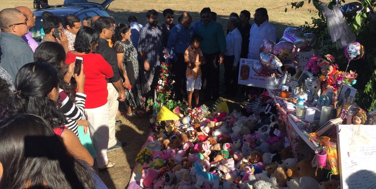 Toys placed by people at spot where Wesley Mathews said Sherin went missing.