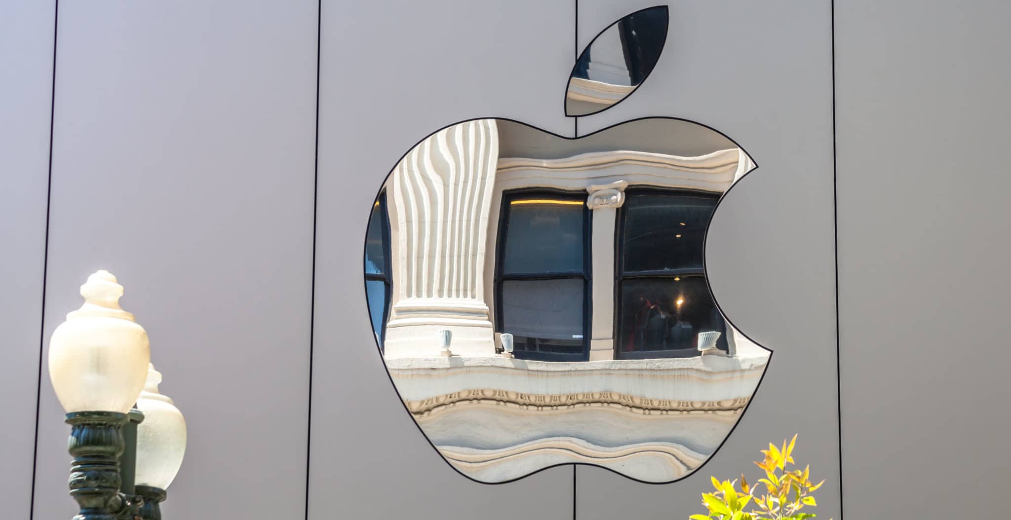 Apple sign on company's world headquarters at One Infinite Loop, Cupertino in Silicon Valley.