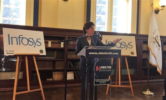 Rhode Island Governor Gina Raimondo announces Infosys technology hub on Nov. 27, 2017.