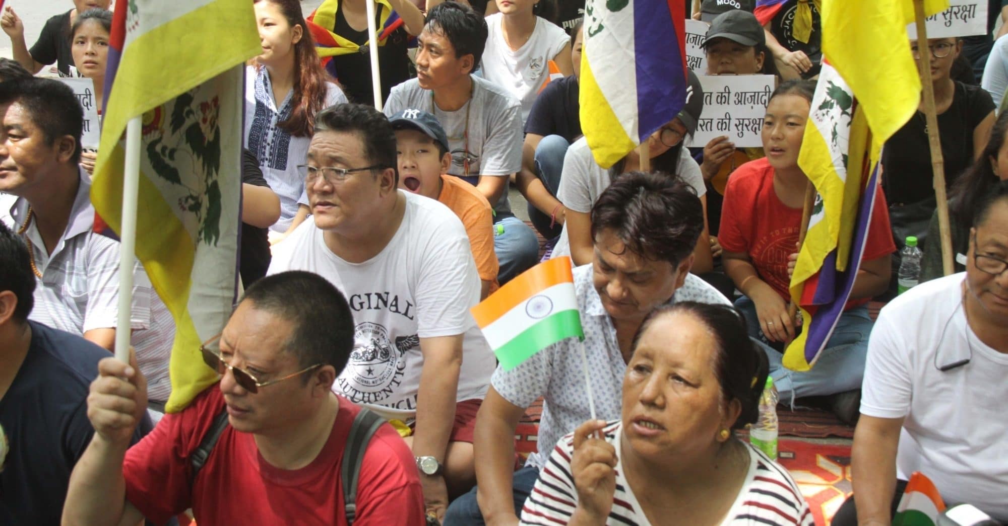 Tibetans stage a demonstration to press for independence of Tibet in New Delhi, on Aug 11, 2017.