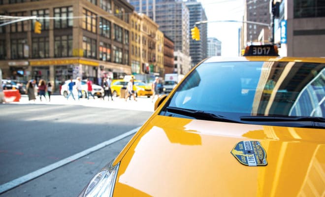 A taxi medallion in New York.