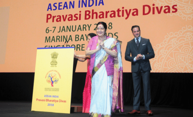 Indian External Affairs Minister Sushma Swaraj during ASEAN India Pravasi Bharatiya Divas in Singapore