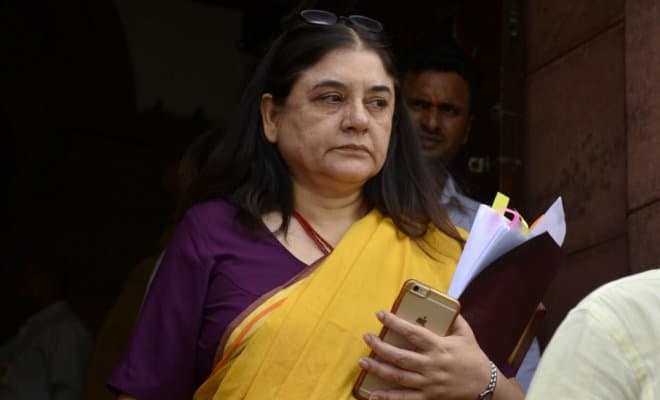 Union Minister of Women and Child Development Maneka Gandhi at Parliament on Aug 11, 2017.
