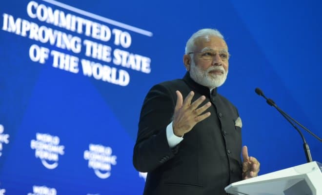 Indian Prime Minister Narendra Modi at World Economic Forum in Davos, Switzerland on Jan 23, 2018.
