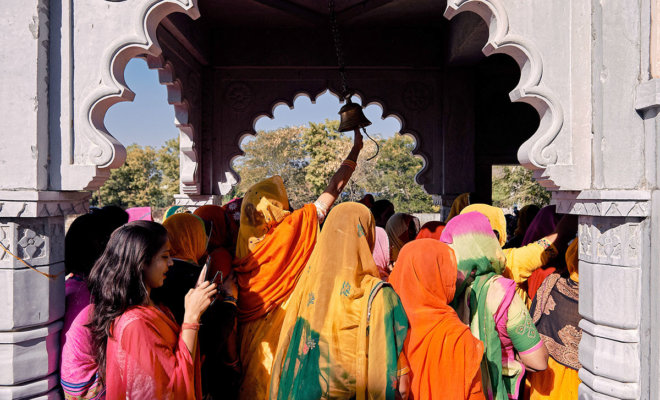 Women protest in Chittorgarh, India.