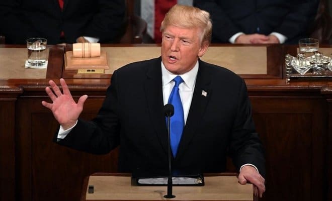 U.S. President Donald Trump delivers his State of the Union address to a joint session of Congress on Capitol Hill in Washington D.C., the United States, Jan. 30, 2018.