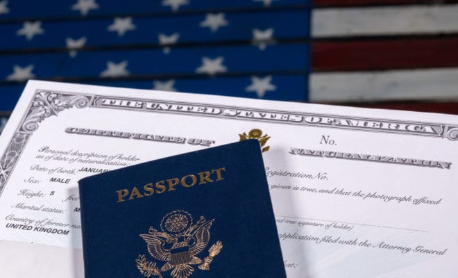 USA passport and Naturalization Certificate of citizenship.