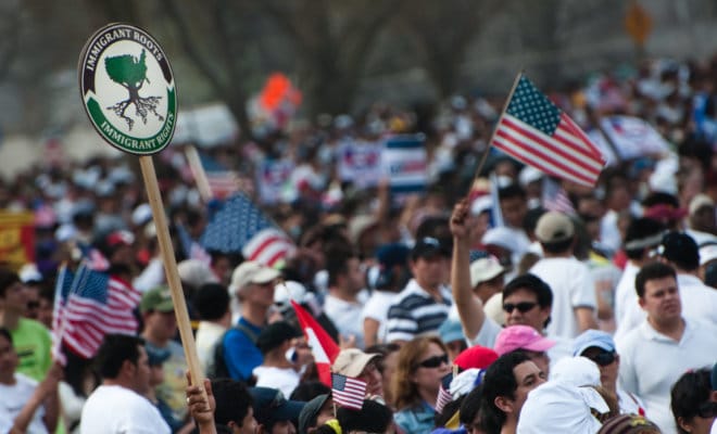 Immigrants' rights activists at a rally in Washington