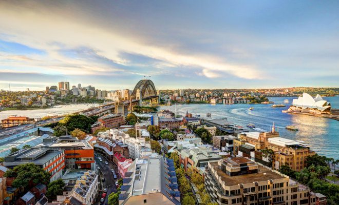 Sydney harbor bridge and Opera House.