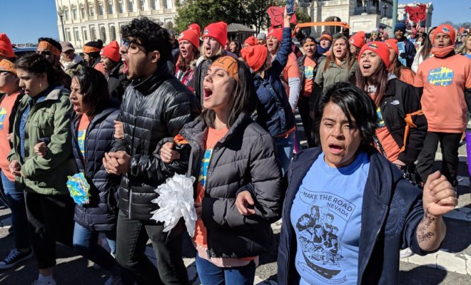 Immigrant youth during a protest march in front of the Capitol building in Washington.