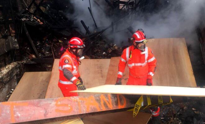 Fire fighters at the scene of the blaze at Hinckley Road, Leicester city.