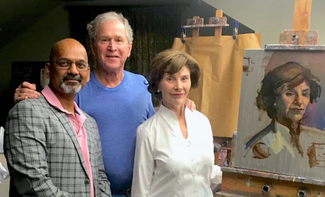 Vilas Tonape (Left) with George W. Bush and Laura Bush