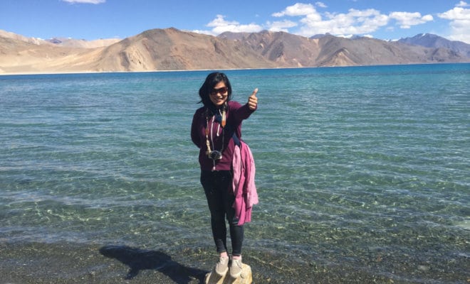 Mariko Narita at Pangong Lake, Ladakh