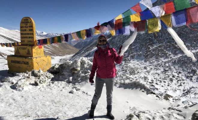 Natalia Tyczyńska at Khardungla Pass in Ladakh
