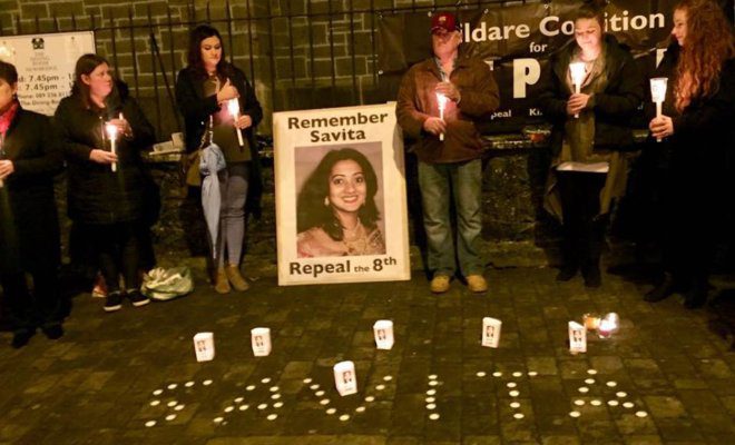 People remembering Savita Halappanavar in a memorial in Ireland in October 2017.