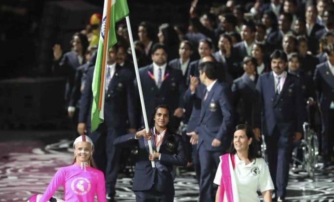 Badminton player PV Sindhu leading the Indian contingent at Gold Coast Commonwealth Games