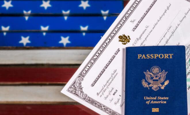 USA passport and Naturalization Certificate of citizenship.