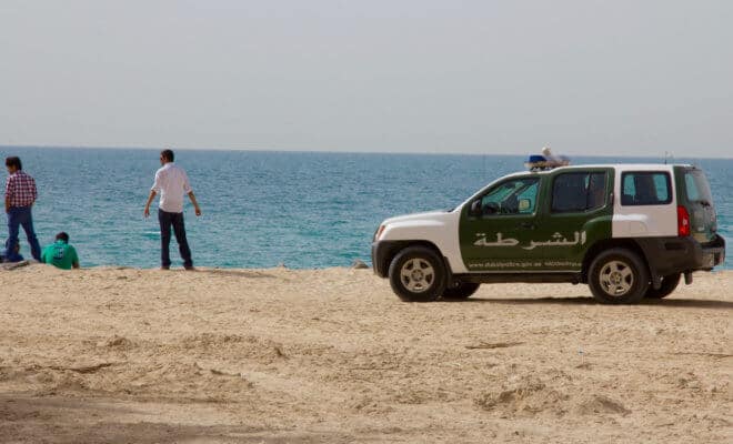 Police car at Jumeirah beach, Dubai.