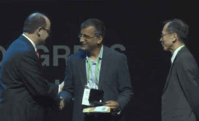 Prof. Akshay Venkatesh receiving the Fields Medal at the International Congress of Mathematics in Rio De Janeiro on Aug.1, 2018.