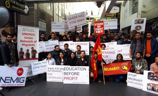 Students stage a protest against their withheld results in Auckland.