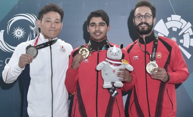 (From left) Tomoyuki Matsuda, Saurabh Chaudhary and Abhishek Verma