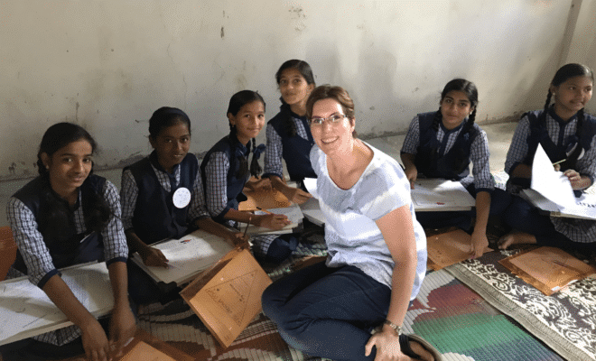 Benedicte Thymann Nielsen teaching English to Class 9 students in Kasari, a village outside Pune