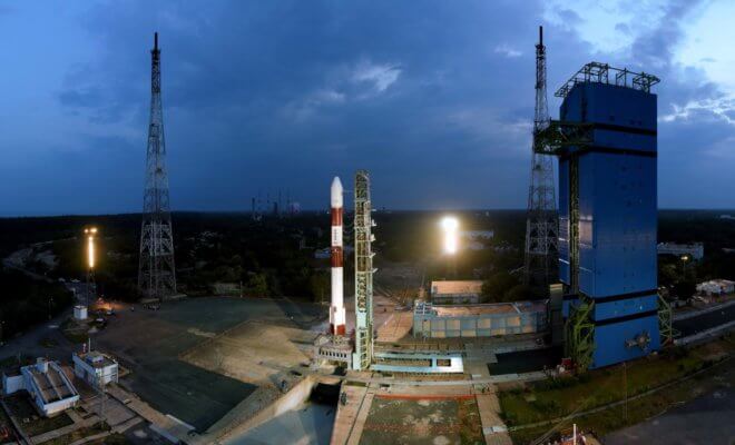 The Polar Satellite Launch Vehicle (PSLV) C-42 rocket ready for take-off carrying NovaSAR & S1-4 satellites from Satish Dhawan Space Centre, Sriharikota.