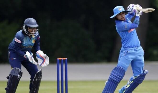 Indian cricketer Mithali Raj batting against Sri Lanka Women.