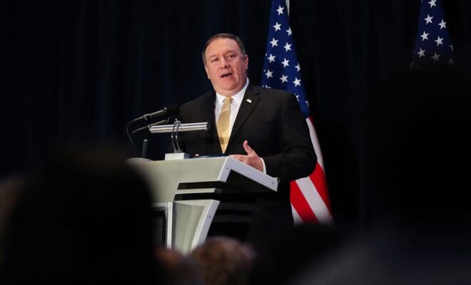 Mike Pompeo, U.S. secretary of state, speaks during a news conference in Singapore, on June 11, 2018.