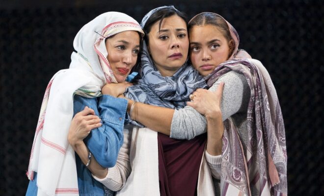 From left, Purva Bedi, Angel Desai and Shazi Raja in the play