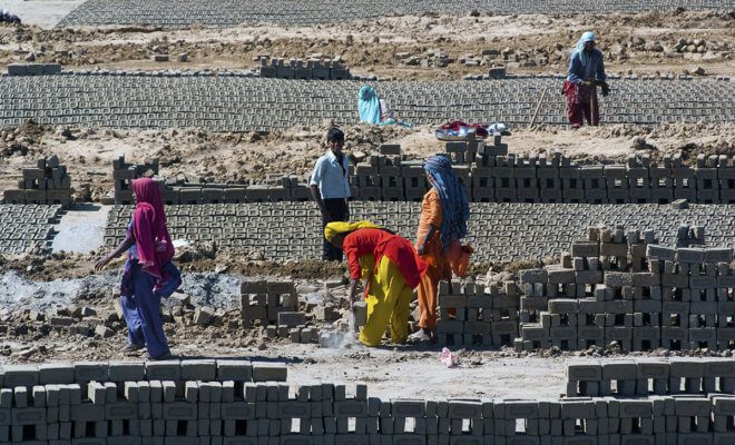 Laborers at a brick kiln on March 2 2013 in Uttar Pradesh India.