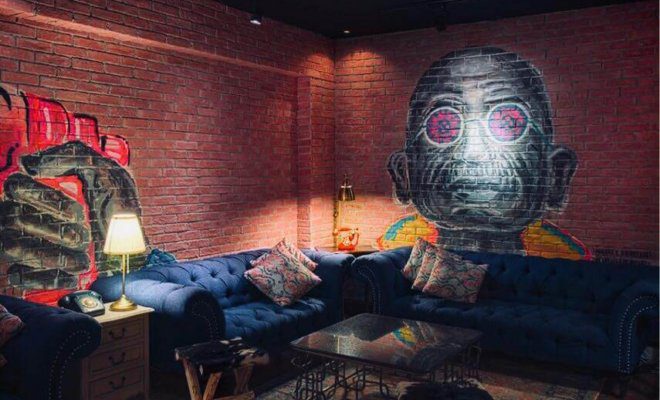 The mural featuring Mahatma Gandhi at Bar Baar resto-lounge in Dubai.